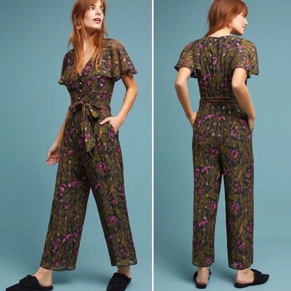 Anthropologie Floral Jumpsuit - Green and Pink - Picture 2 of 15